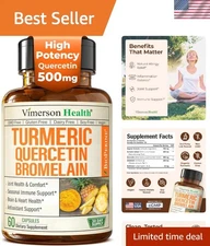 Quercetin Turmeric Supplement with Bromelain – 500mg for Immune & Allergy Sup...
