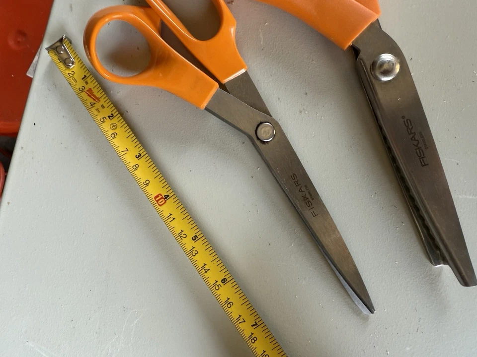 Lot Of 2 Fiskars USA  10" Shears Scissors Zig Zag Stainless Steel Orange Handle - Image 3 of 4