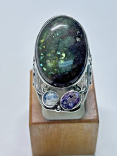 Sterling Silver Large Labradorite  Other Gemstones Statement Ring 16.5g Sz 6.25