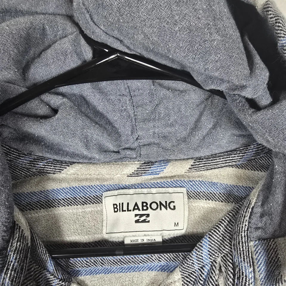 Billabong Baja Hooded Long Sleeve Flannel Mens Medium Shirt White/Gray/Blue - Image 3 of 4