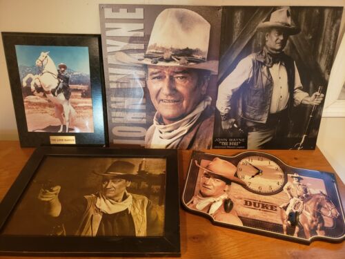 Lot Of 5 Cowboy Western Pictures Tin Framed John Wayne The Duke The Lone Ranger - Picture 1 of 5