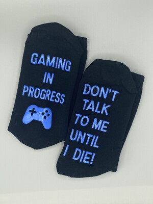 Gaming Socks - Gaming In Progress - Black W/Blue Grip Lettering - Size M