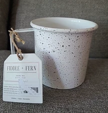 Fiddle + Fern Enamel Mug 24oz Coffee Tea Camping Cup White Black Speckled NWT