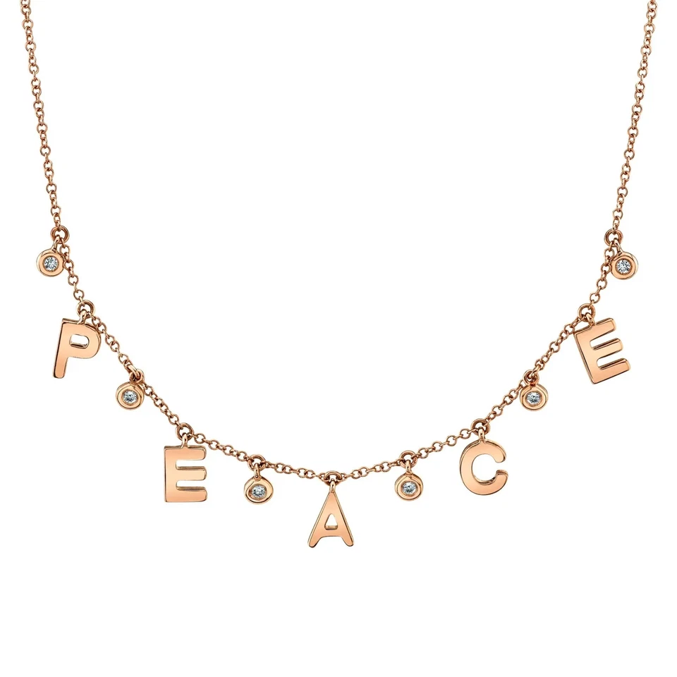 Collar Diamante PAZ Oro Blanco 14K Rosa Amarilla 0.08CT Corte Redondo Natural Foto 4 de 4