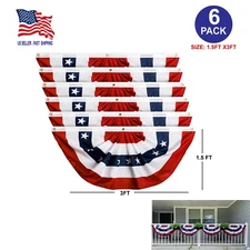 6 Pack USA Pleated Fan Flag 1.5x3 Feet American US Bunting Flags Half Fan Banner