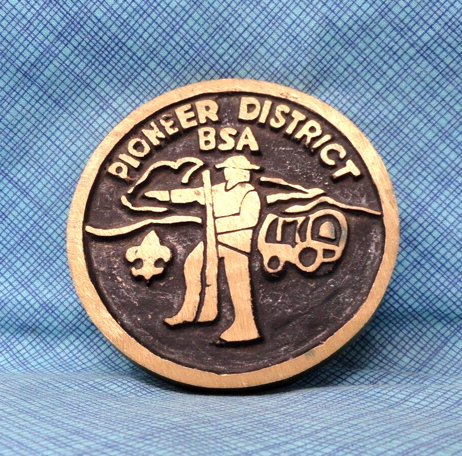 BSA Pioneer District PA Belt Buckle Boy Scouts Rundle #LE Brass Vtg 80s  .SHY889 View 2