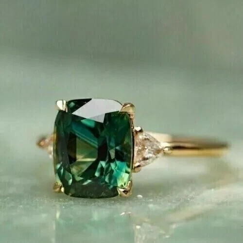Art Deco Vintage Style Green Lab Created Emerald Engagement 14k Gold Finish Ring