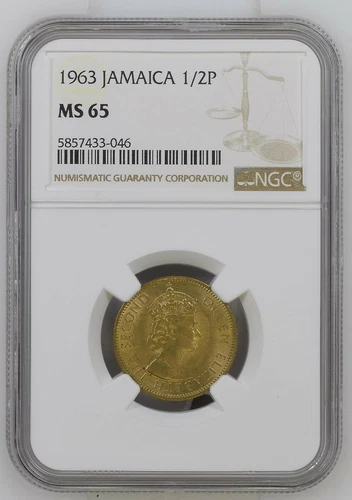 1963 Jamaica 1/2P HALF PENNY NGC MS 65