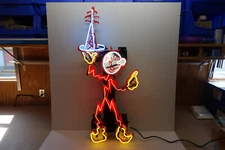 Reddy Kilowatt HOLDING ELECTRIC TOWER DIE CUT STEEL ENAMEL NEON SIGN 47" X 22"