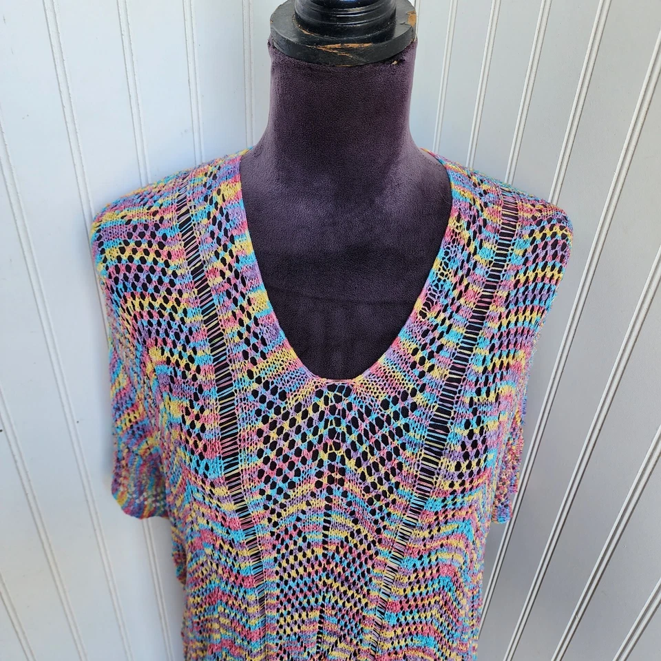 Crochet Knit Swim Cover-Up Women O/S  Cruise Vacation Lace Up Tassle Multi OS - Image 3 of 4