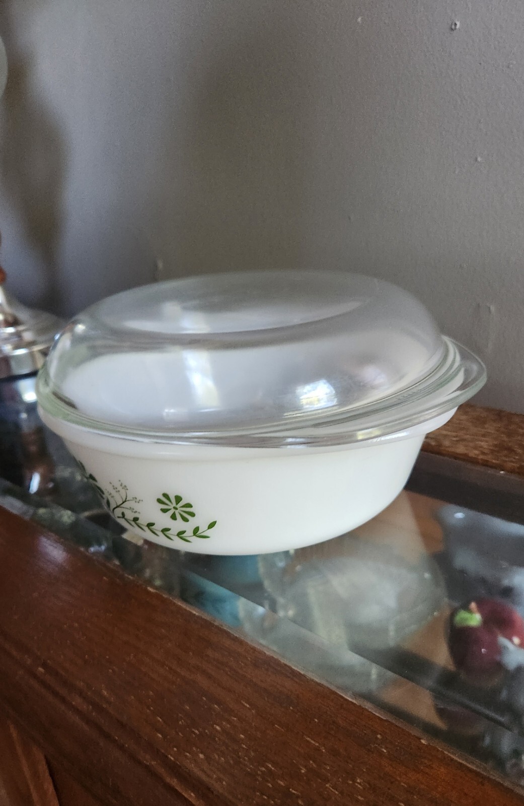 Oven Were 514 Casserole Dish With Lid Green Flowers & Leaves 10"×8¾"
