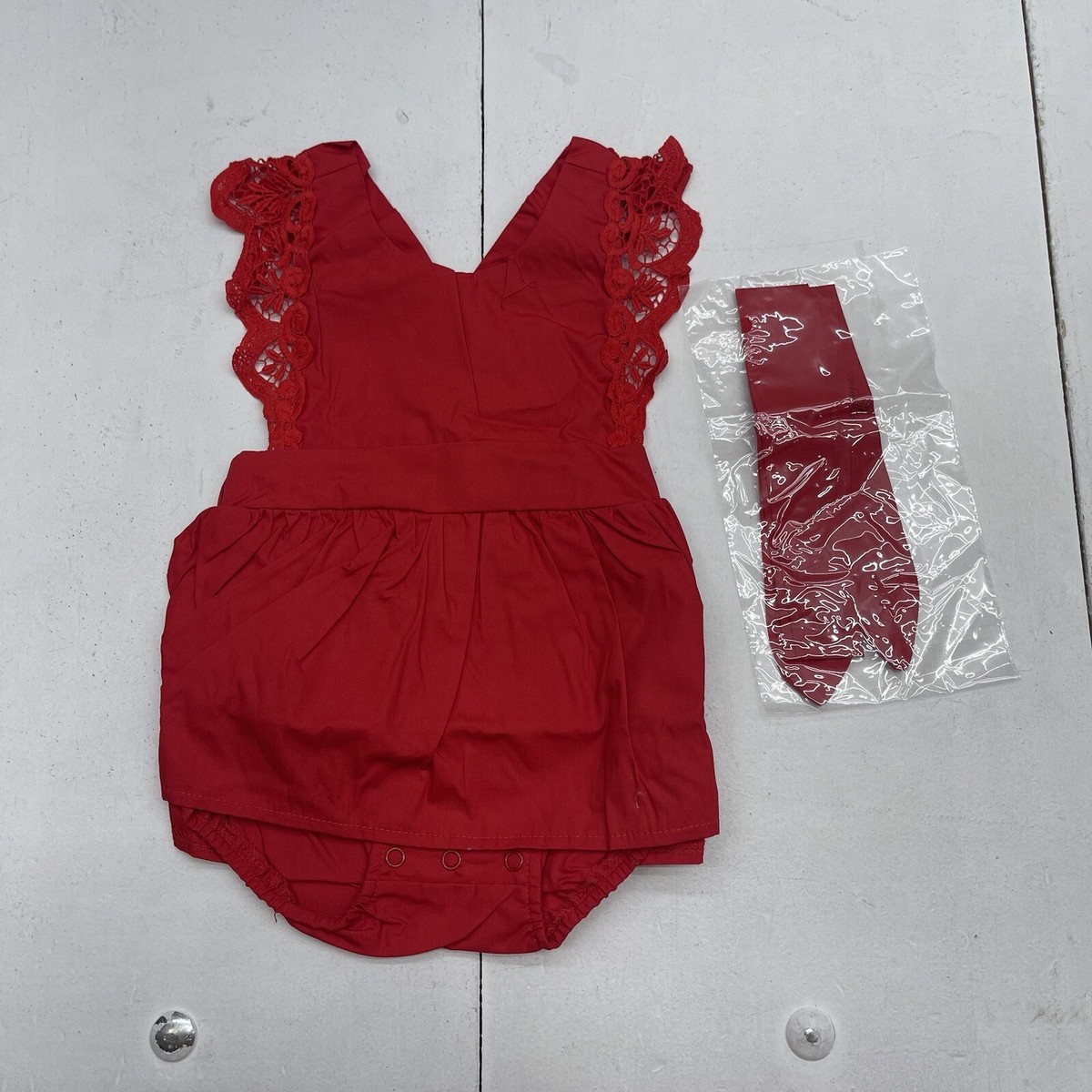 Shein Red Lace Detail Strap One Piece Dress Infant Girls 3-6 Months | eBay