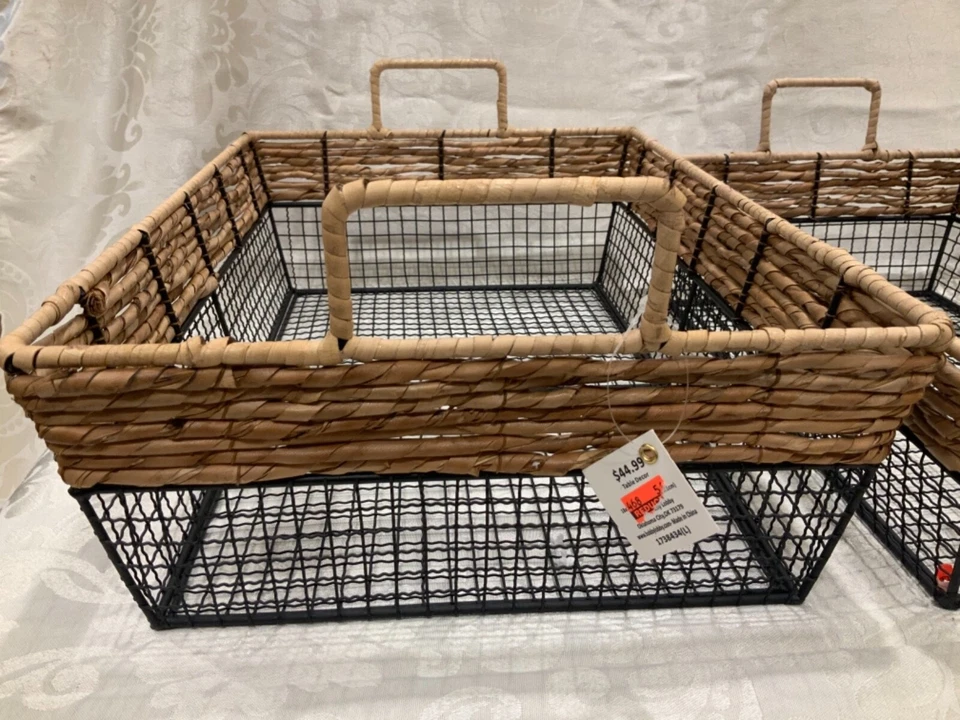 Storage Baskets S M L nesting handles heavy New Set 3 Metal & Sea Grass Rattan - Image 4 of 4
