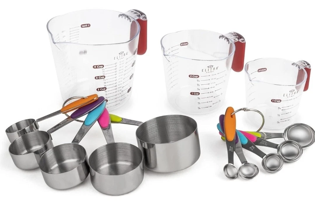 Elitra Home Complete 13 Piece Stainless Steel Measuring Set Cups, Spoons