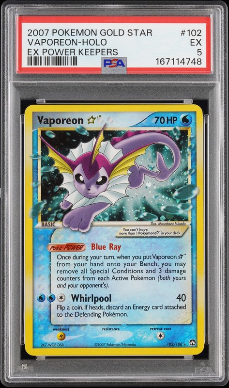 2007 POKEMON EX POWER KEEPERS GOLD STAR #102 VAPOREON-HOLO PSA 5