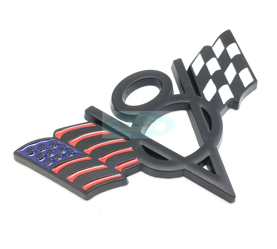 Black V8 American US USA Flag Chrome Metal Front Emblem Badge For Cadillac GMC - Image 3 of 4