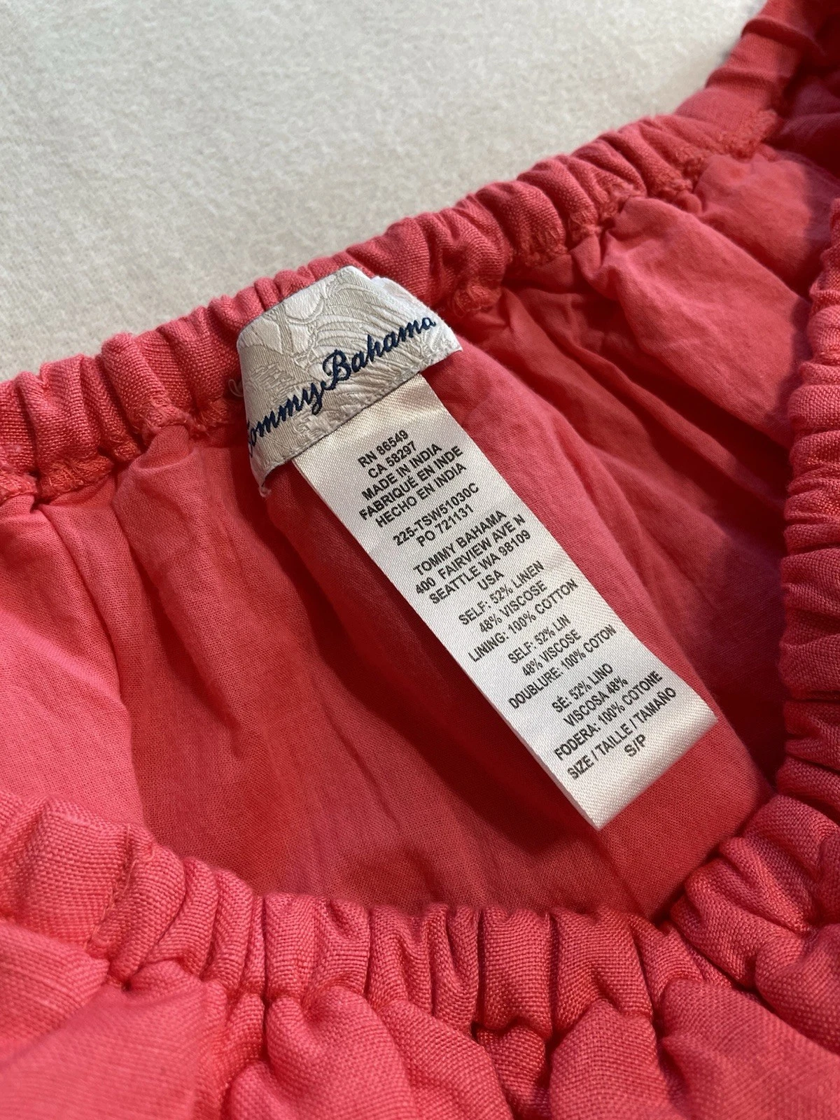 PALM ANGELS Mini abito Tommy Bahama misto lino spalle scoperte rosa Santa Lucia taglia S us intime ottimeioni