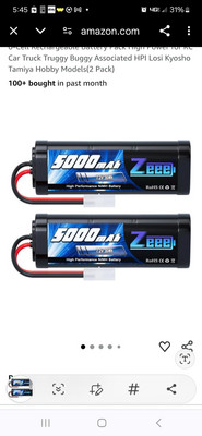 2x Zeee 7.2V 5000mAh NiMH Battery Tamiya Plug for RC Car Truck 