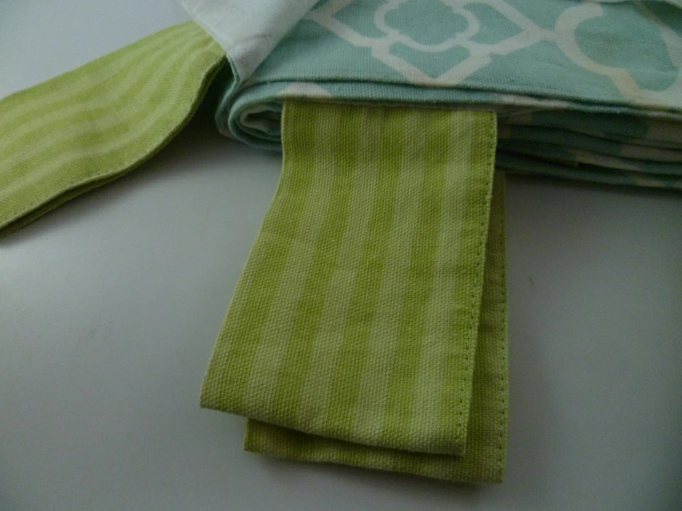 2 cortinas Waverly Geo Aqua azul verde claro lengüetas forradas algodón 40x84 Foto 3 de 4