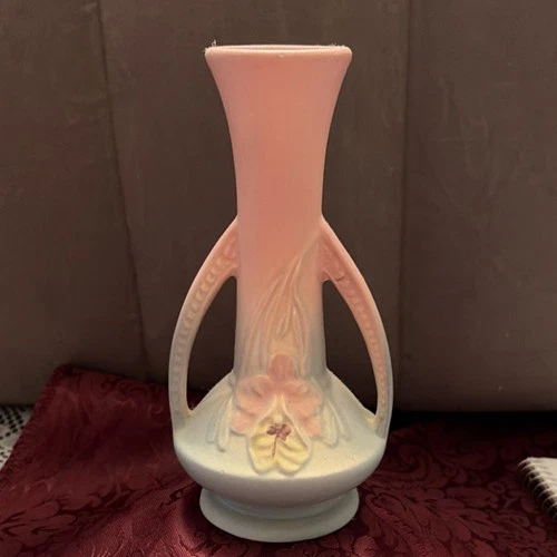 Hull Art Pottery Vase 306-14 Pink White Yellow Floral Matte Finish