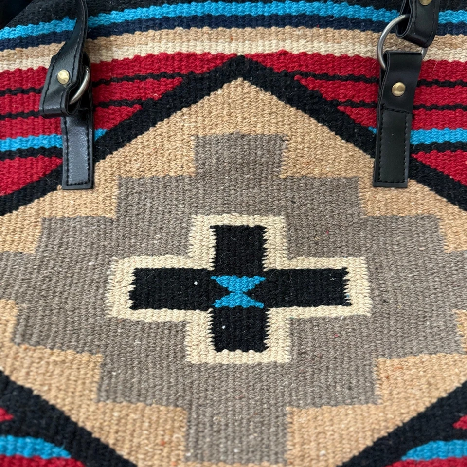 Bolso de Mano Tejido El Paso Saddle Blanket Co Southwestern Rojo Negro Azul Foto 2 de 4
