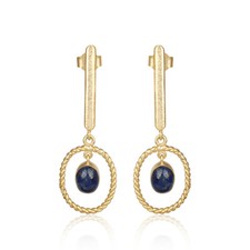 Lapis Lazuli Gemstone 925 Silver Twisted Wire Design Drop Earrings Jewelry
