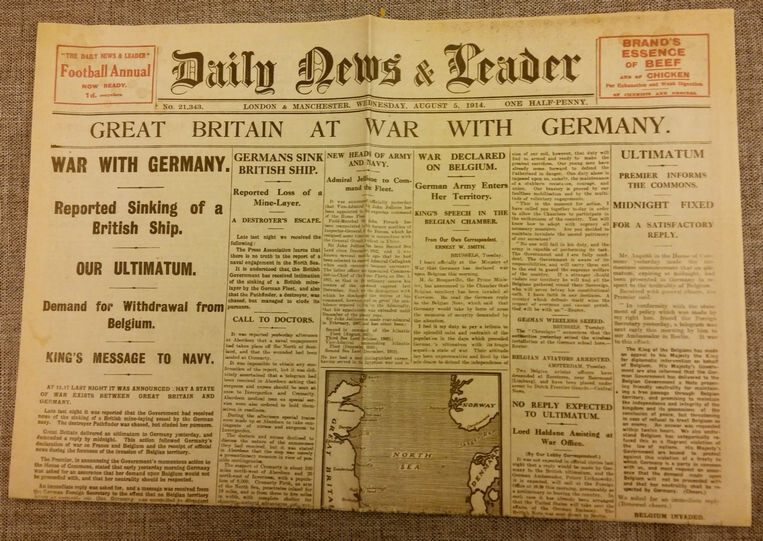 1914 World War I Outbreak Newspaper Vintage II Daily News & Leader Retro Great