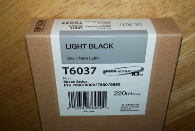 12-2019 GENUINE EPSON T6037 LIGHT BLACK 220ml INK STYLUS PRO 7800 9800 7880 9880