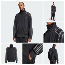 Adidas L Men's Track Jacket Black 3 Stripe Lifestyle Loose Full Zip Pockets NWT