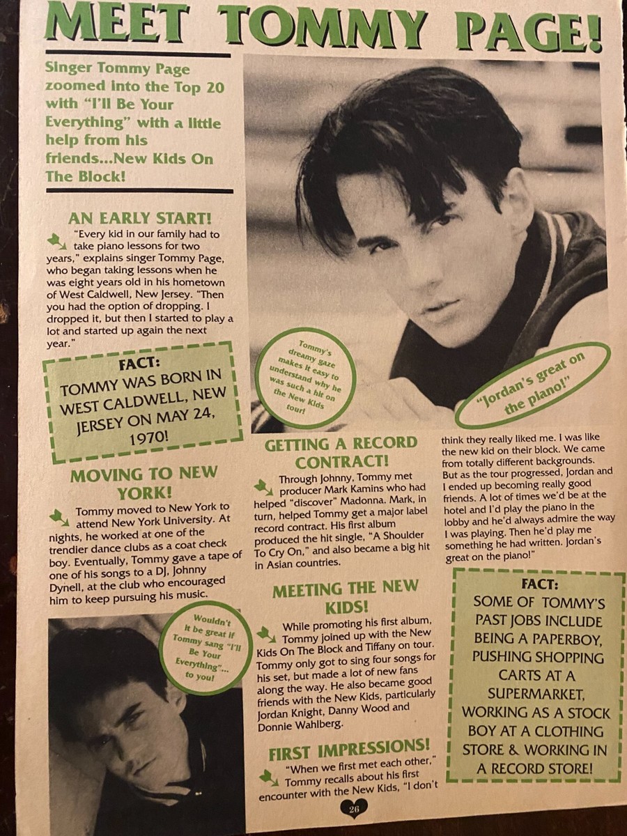 トムページ Tommy Page, Full Page Vintage Clipping, c | eBay