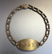 VTG 1920"s 30's  Copper Bracelet "DLL" Initials? Dainty Chain Link