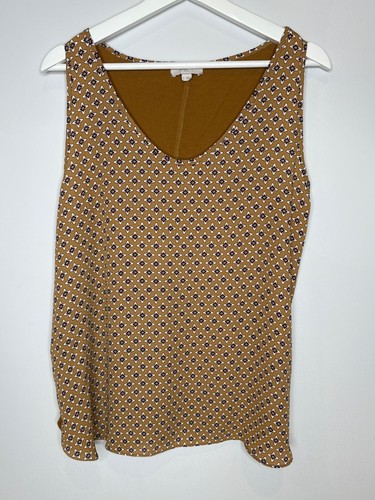 Loft Womens Sleeveless Yellow Print Tank Top Size L Festival Scoop Neck Summer