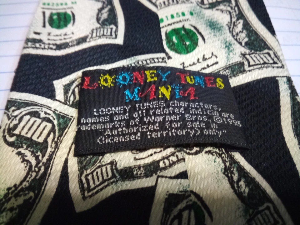 Corbata vintage de dibujos animados Money Taz, Bugs, Marvin Warner Brothers Looney Tunes 1998 Foto 3 de 4