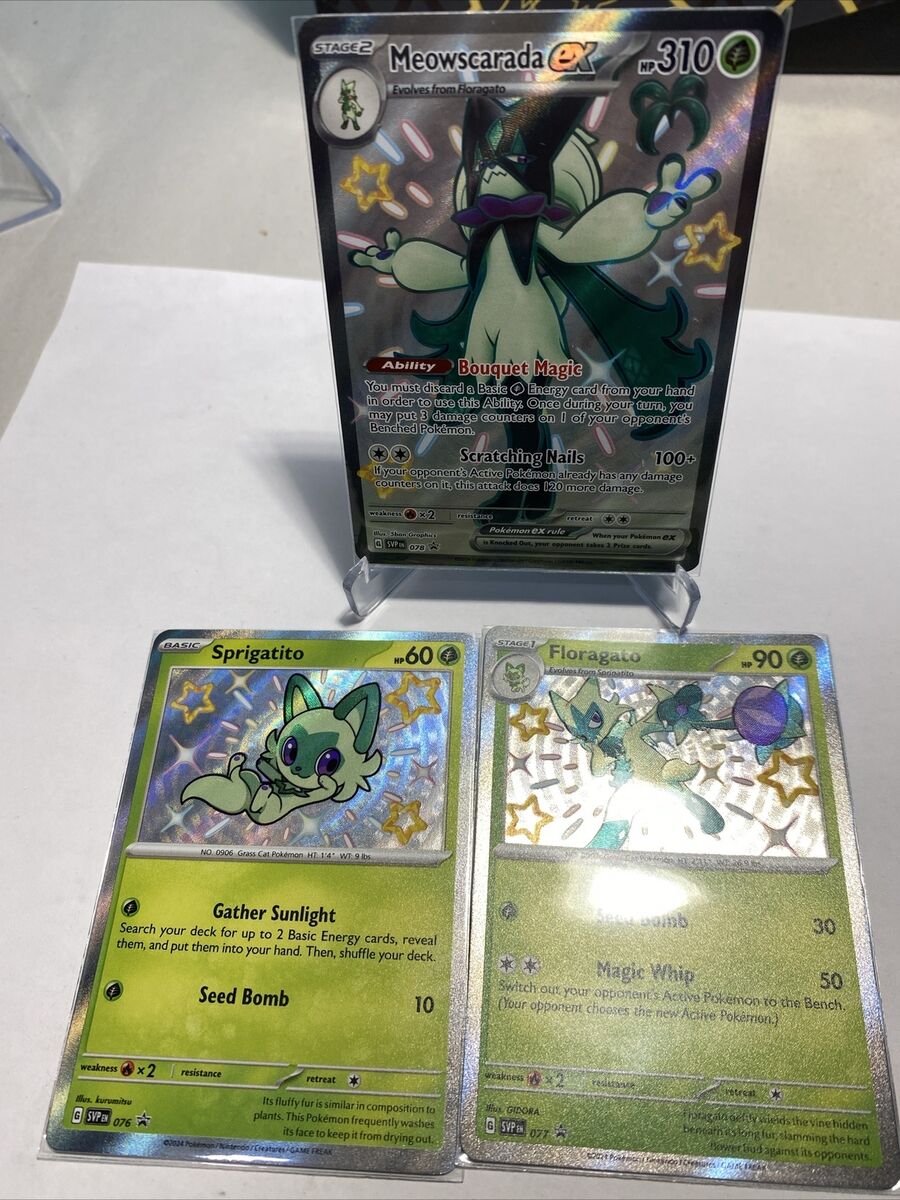Pokemon TCG Meowscarada EX SVP076 SVP077 SVP 078 Promo Set Pokemon TCG Meowscarada EX SVP076 SVP077 SVP 078 Promo Set