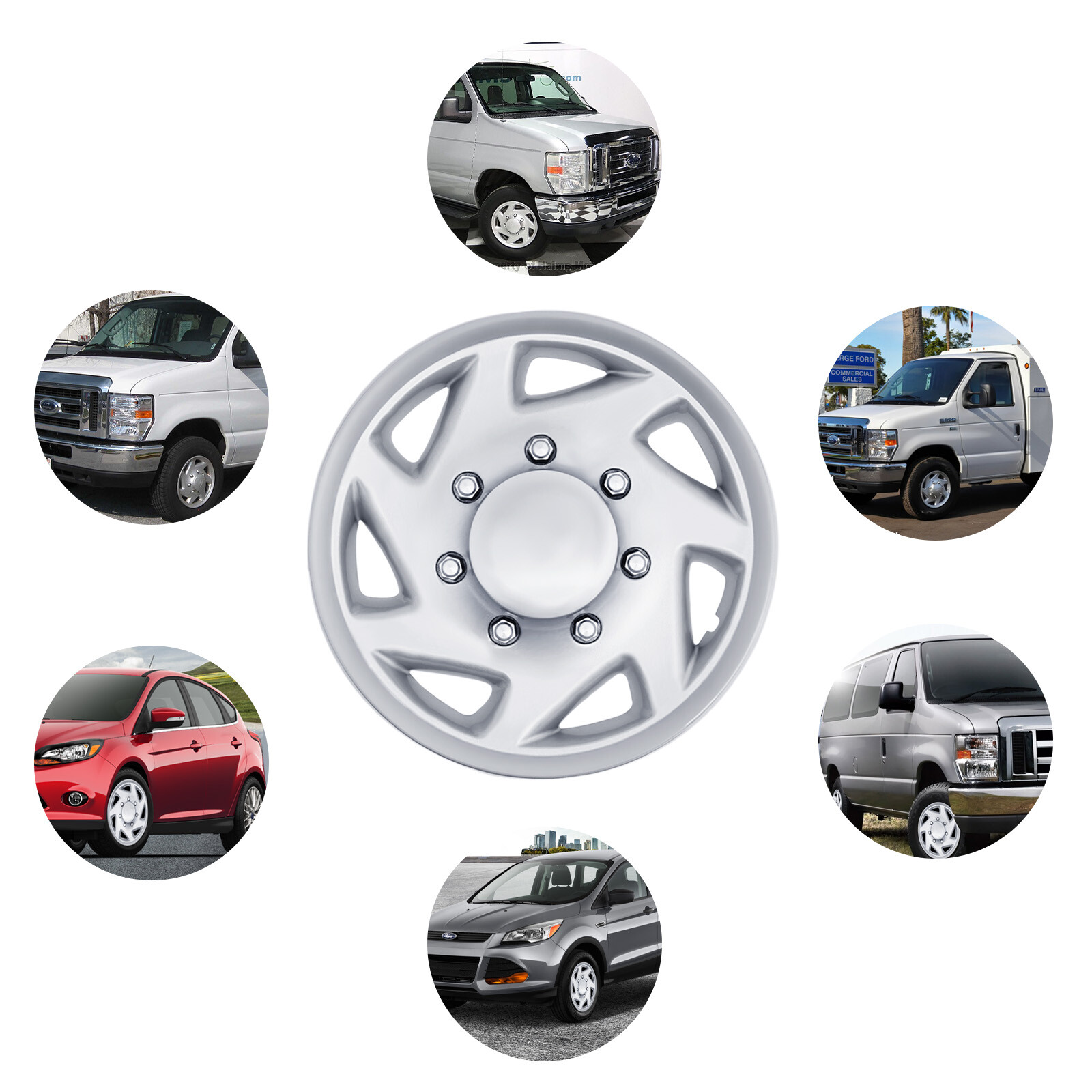 For 99-18 Ford Econoline E250 E350 E450 Hub Cap Silver Van Full Wheel Cover 4Pcs thumbnail 4