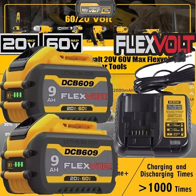 2pcs12Ah DCB609 For DEWALT 9Ah DCB606 DCB615 20V/60V MAX FLEXVOLT Li-Ion Battery