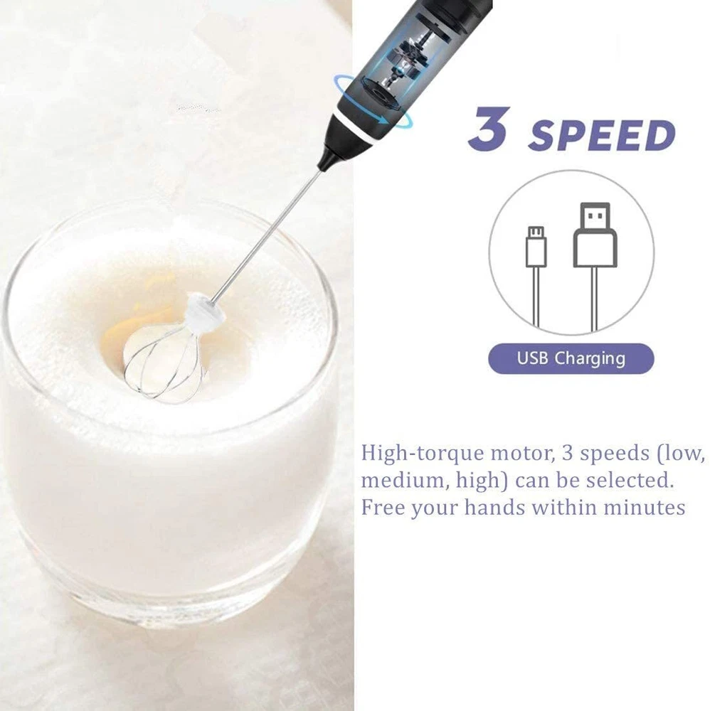 Milk Frother Handheld Immersion Blender Cordlesss Foam Maker USB Rechargeable...