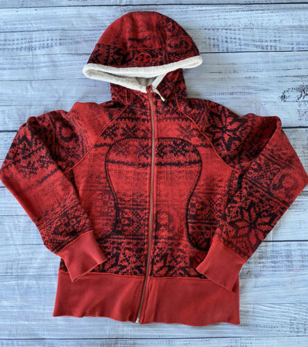 Sudadera con capucha Lululemon edición especial talla 8 de colección con cremallera sherpa lana roja/negra - Imagen 1 de 6