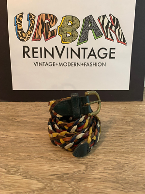 90s Capezio Woven Braided Genuine Leather Belt Vintage Capezio green yellow multicolor braided leather belt  main image 4