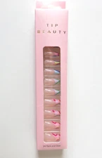 Tip Beauty Multi-Color Swirl Faux Nail + Glue Set 24 Count NIB