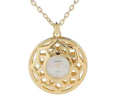 Joan Rivers G/T Reversible Lotus Pendant Watch Simulated Peridot Pink Sapphire