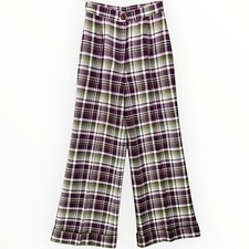VTG 70s Bell Bottom Disco Pants Flare Plaid Purple 24" Waist High Rise NEW Sears