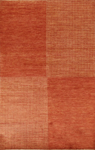 Alfombra de área de lana moderna Gabbeh de primera calidad - estilo atemporal"" naranja 6x8 pies - Imagen 1 de 19