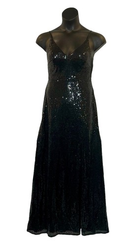 Azazie Black Sequined Formal Evening Dress Party Cocktail SZ 6