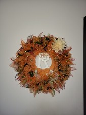 WELCOME monogrammed letter R fall Mesh Front Door Wreath Wall Decor Bright color