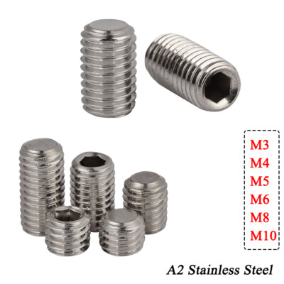 Grub Screws Flat Point Hex Socket M3 M4 M5 M6 M10 Set Screws A2 Stainless DIN913