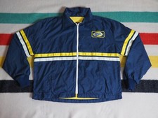 Giacca vintage anni 70 Swingster BANDOG blu navy giallo raso nylon a righe USA XL