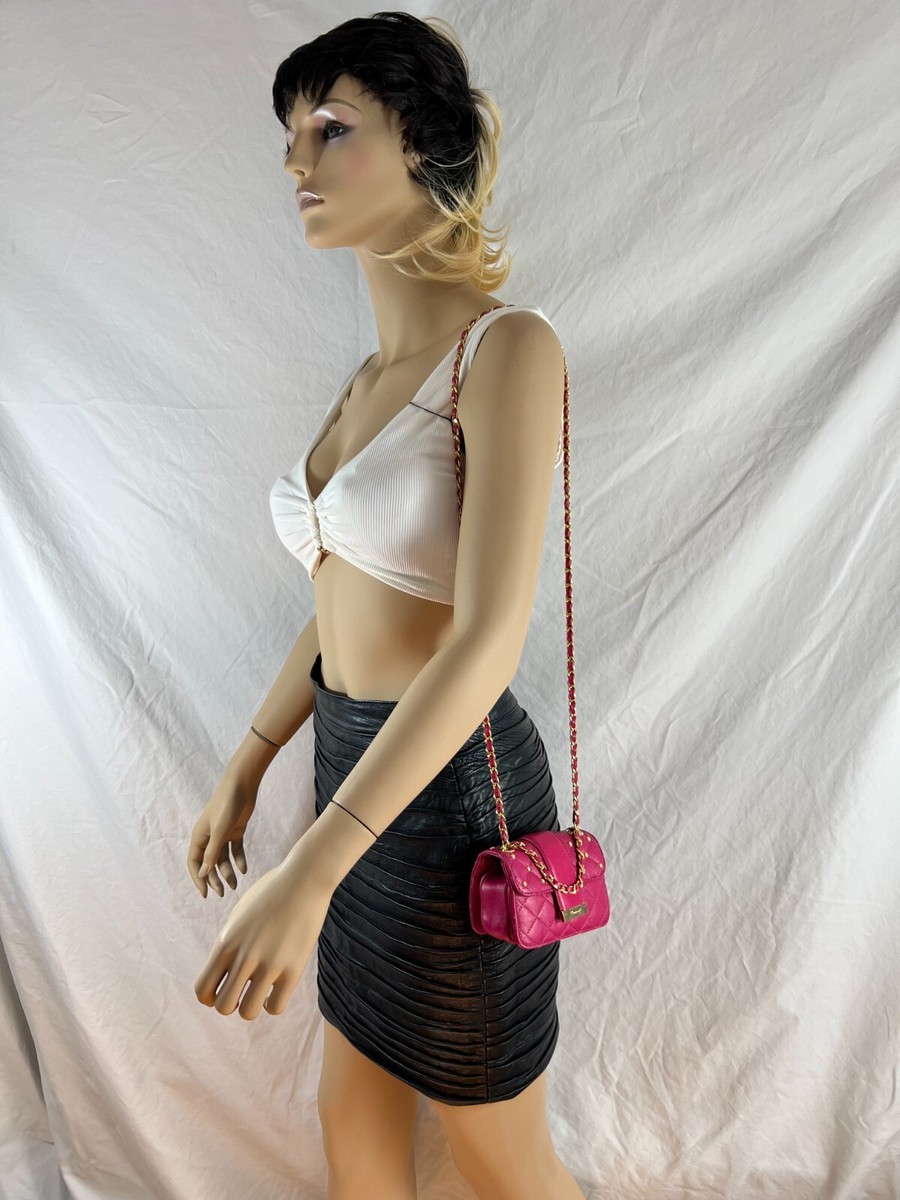 DSQUARED2 Pink Quilted & Studded Leather Chain Link Mini DSQUARED2 Pink Quilted & Studded Leather Chain Link Mini