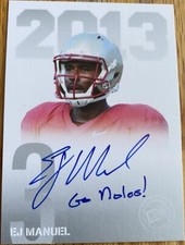 2013 Press Pass Inscribed Inscription Nickname E.J. Manuel RC AUTO “Go Noles!”