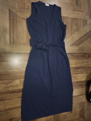 Garnet Hill Blue Linen Blend Dress Sz Small Belt Tie Accent Womens